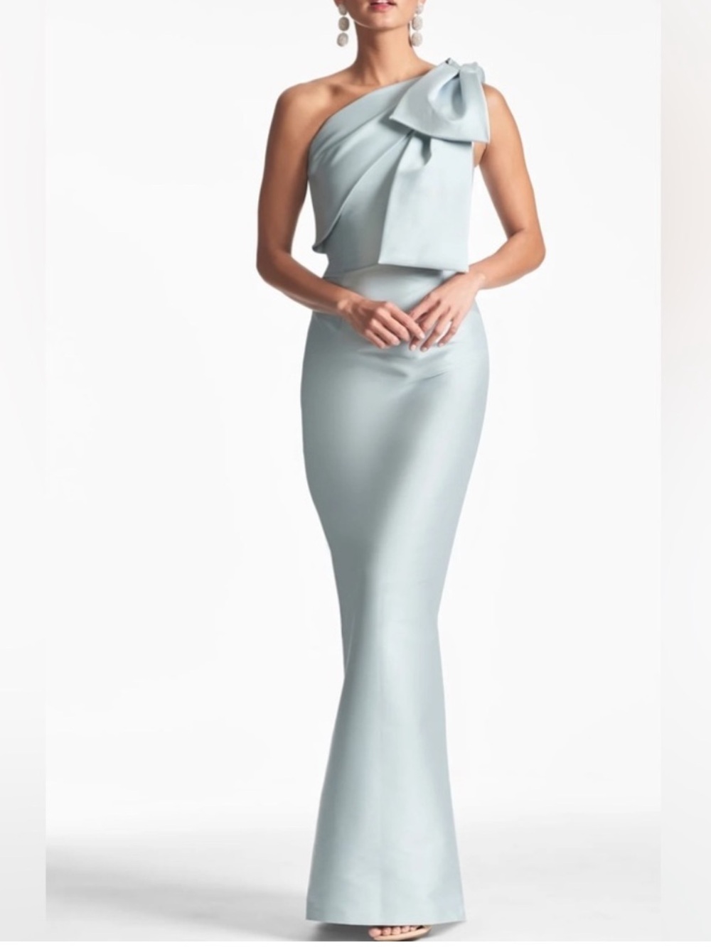 Sachin + Babi One-Shoulder Pale Blue Evening Gown with Statement Bow
